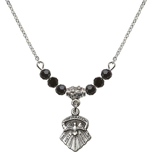 Sterling Silver Seven Gifts Birthstone Necklace with Jet Beads - 0887