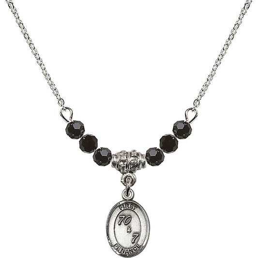 Sterling Silver First Penance Birthstone Necklace with Jet Beads - 0967