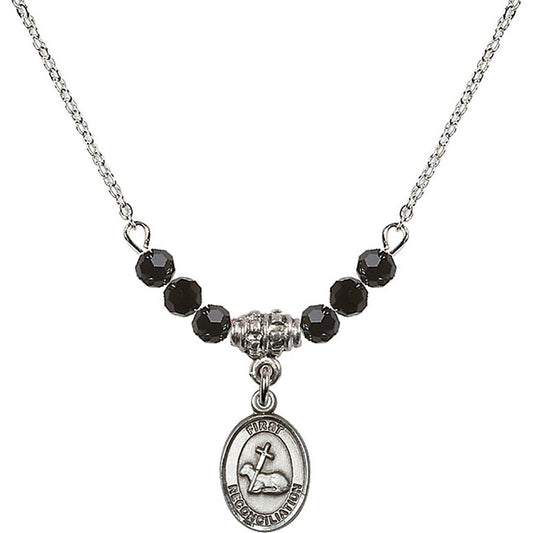 Sterling Silver First Reconciliation Birthstone Necklace with Jet Beads - 0968