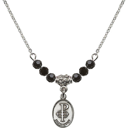 Sterling Silver Matrimony Birthstone Necklace with Jet Beads - 0969