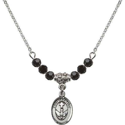 Sterling Silver Confirmation Birthstone Necklace with Jet Beads - 0973