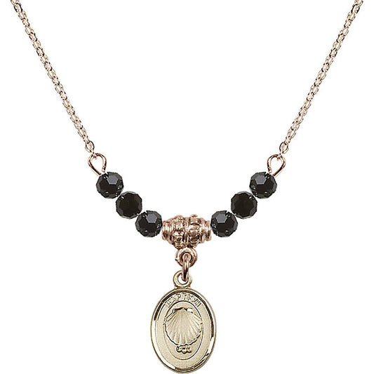 14kt Gold Filled Baptism Birthstone Necklace with Jet Beads - 0974