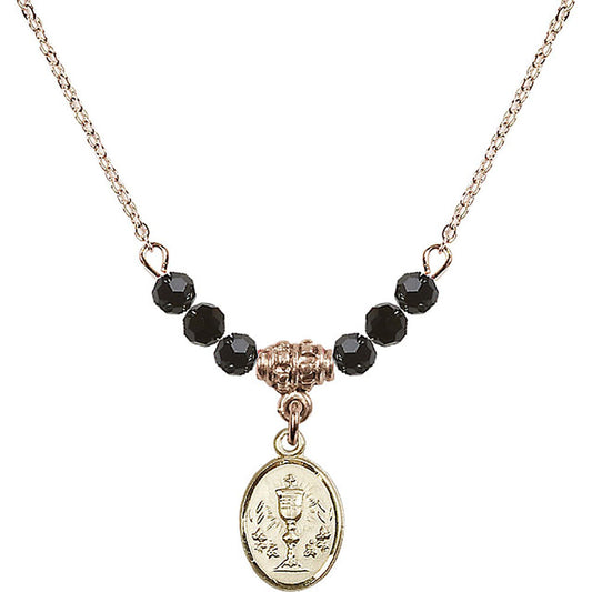 14kt Gold Filled Chalice Birthstone Necklace with Jet Beads - 0975