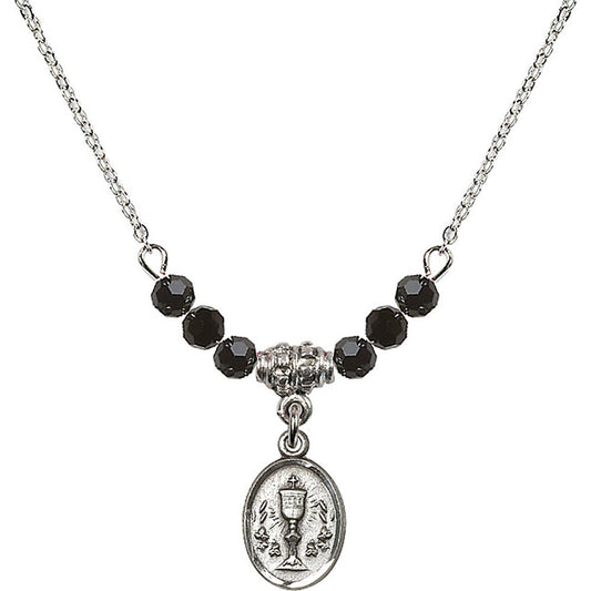 Sterling Silver Chalice Birthstone Necklace with Jet Beads - 0975