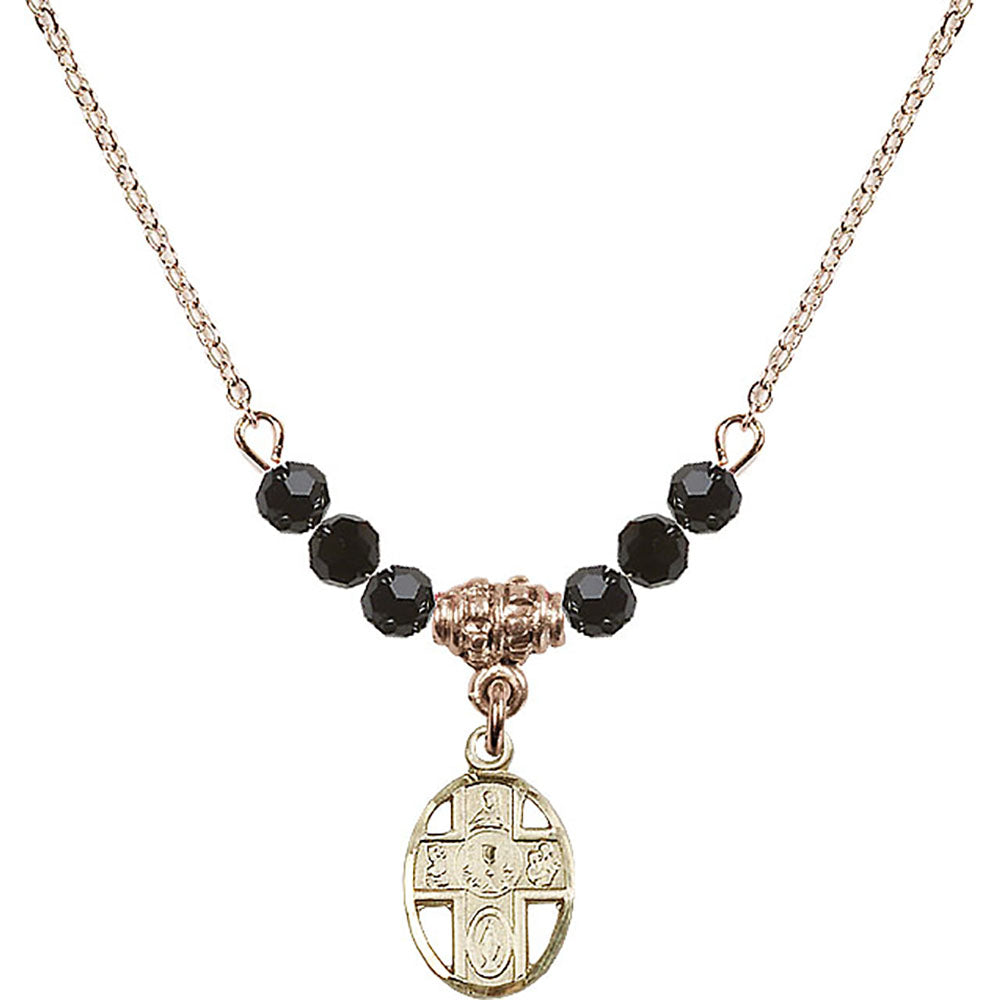 14kt Gold Filled 5-Way / Chalice Birthstone Necklace with Jet Beads - 0979