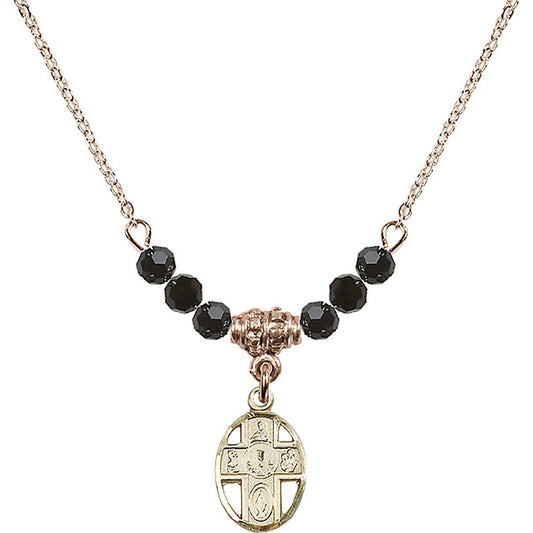 14kt Gold Filled 5-Way / Chalice Birthstone Necklace with Jet Beads - 0979