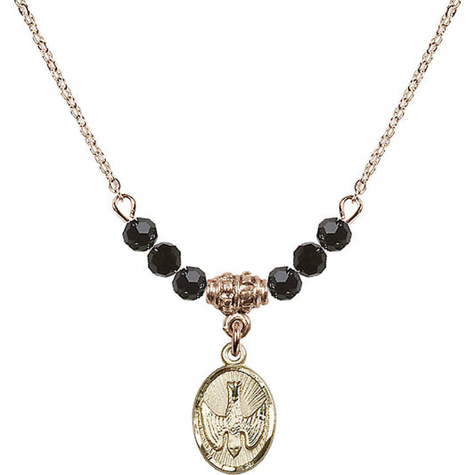 14kt Gold Filled Holy Spirit Birthstone Necklace with Jet Beads - 0982