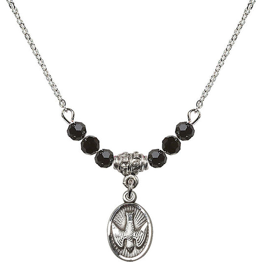 Sterling Silver Holy Spirit Birthstone Necklace with Jet Beads - 0982
