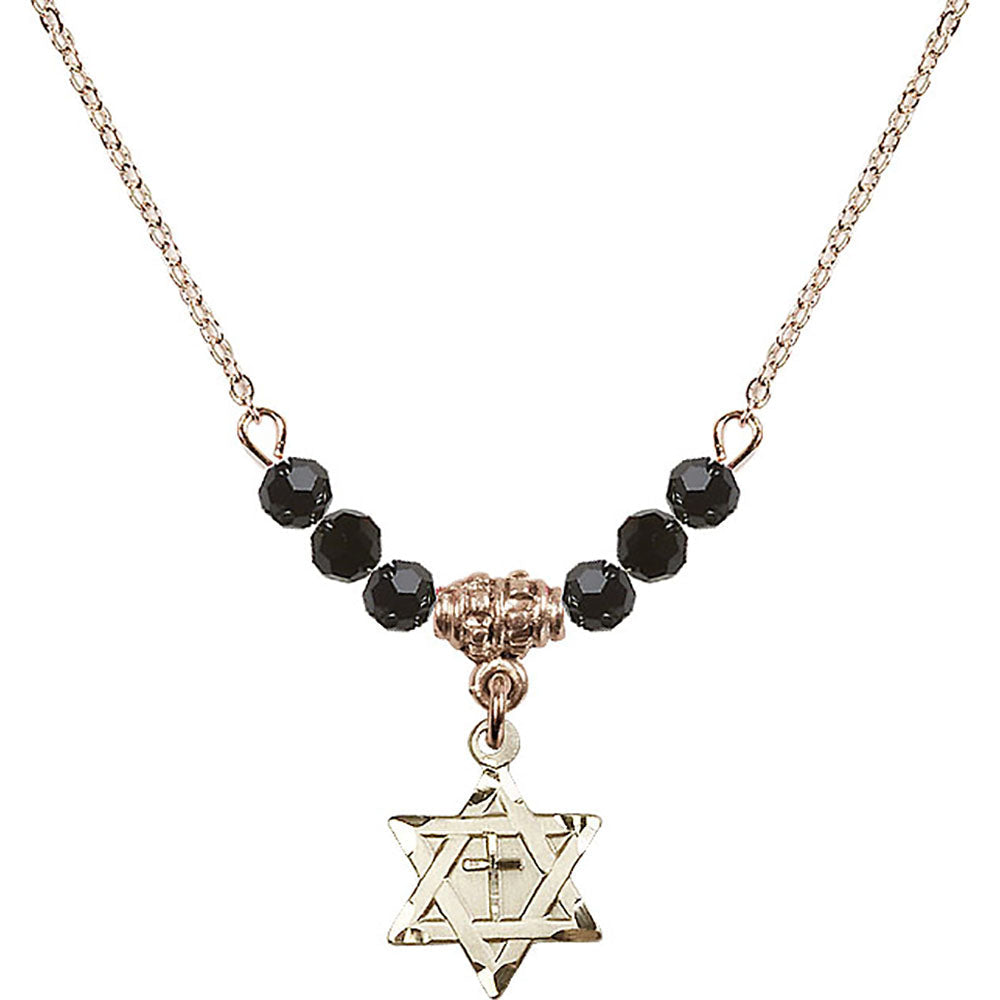 14kt Gold Filled Star of David w/ Cross Birthstone Necklace with Jet Beads - 1211