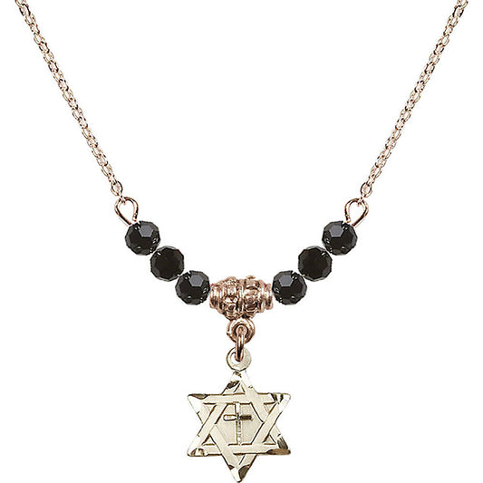 14kt Gold Filled Star of David w/ Cross Birthstone Necklace with Jet Beads - 1211