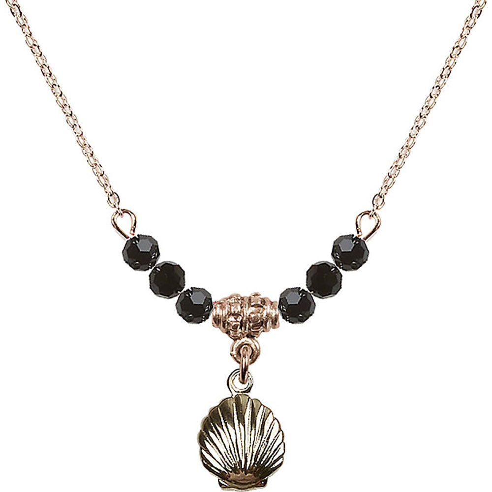 14kt Gold Filled Shell Birthstone Necklace with Jet Beads - 1260