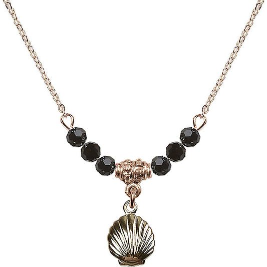 14kt Gold Filled Shell Birthstone Necklace with Jet Beads - 1260