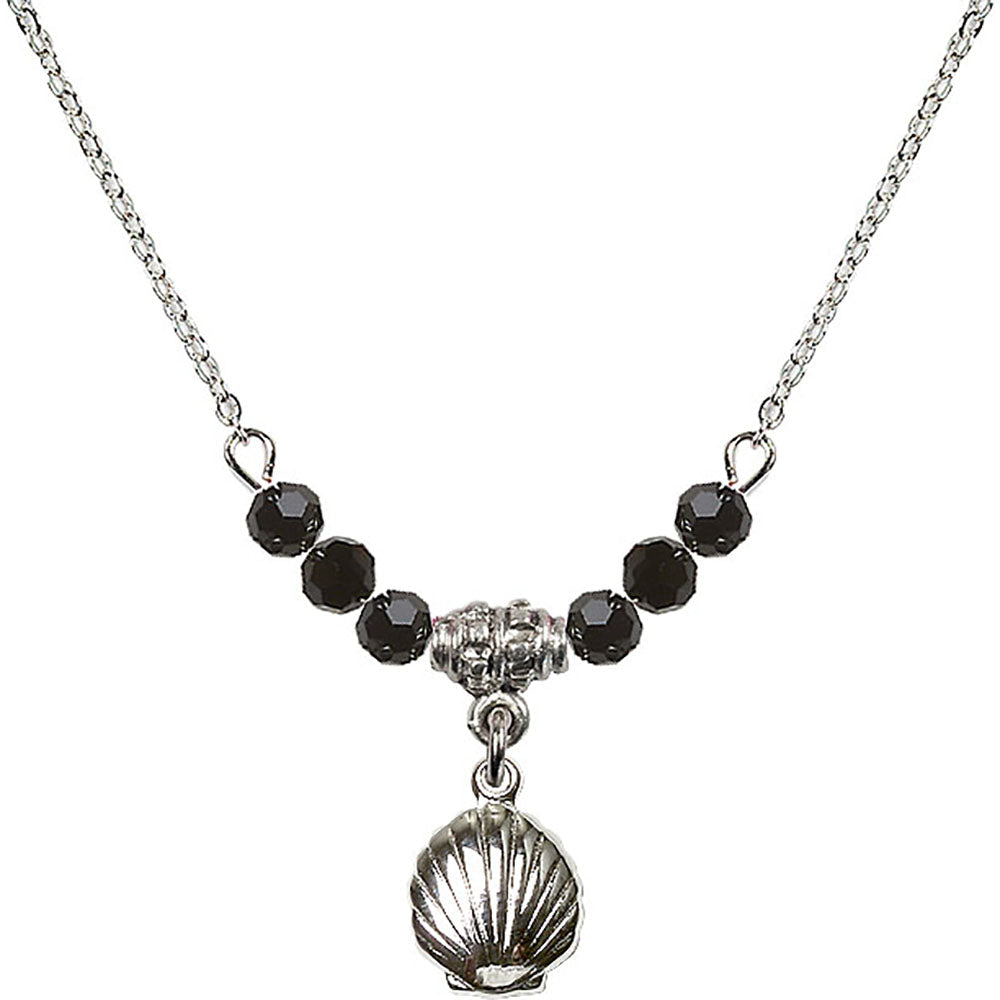 Sterling Silver Shell Birthstone Necklace with Jet Beads - 1260