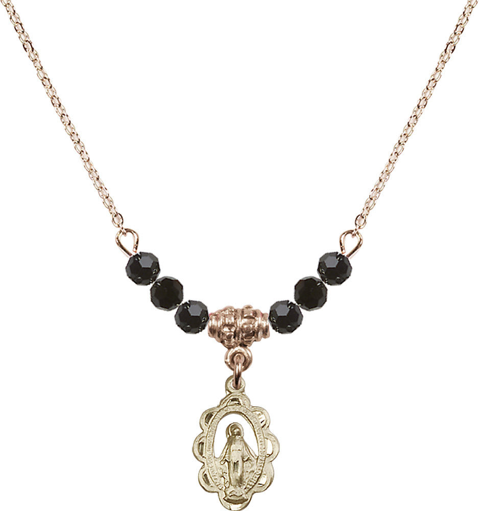 14kt Gold Filled Miraculous Birthstone Necklace with Jet Beads - 1610
