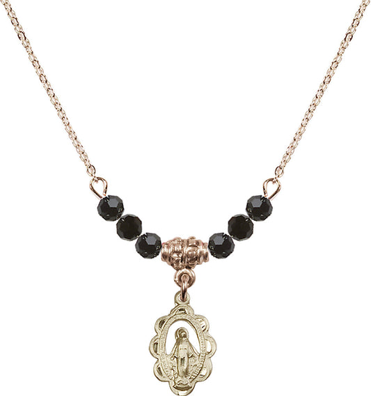 14kt Gold Filled Miraculous Birthstone Necklace with Jet Beads - 1610