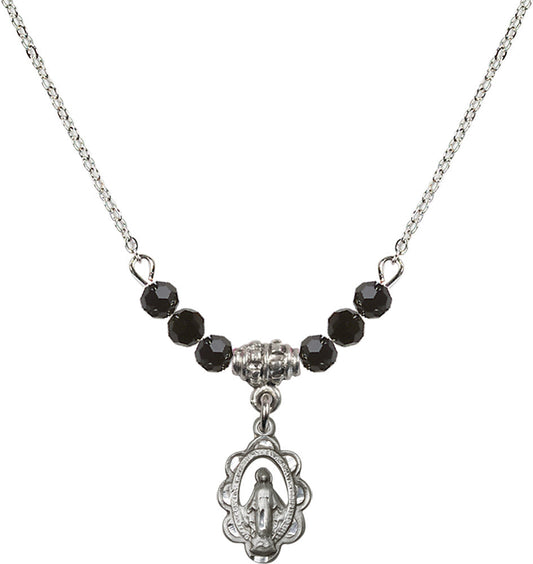 Sterling Silver Miraculous Birthstone Necklace with Jet Beads - 1610