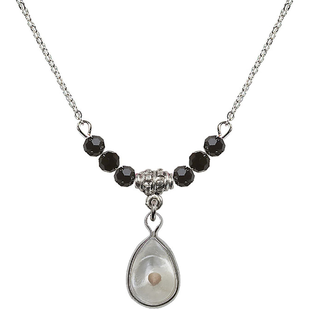 Sterling Silver Mustard Seed Birthstone Necklace with Jet Beads - 1700