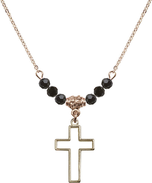 14kt Gold Filled Cross Birthstone Necklace with Jet Beads - 1708