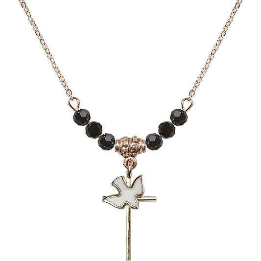 14kt Gold Filled Cross / Holy Spirit Birthstone Necklace with Jet Beads - 1812
