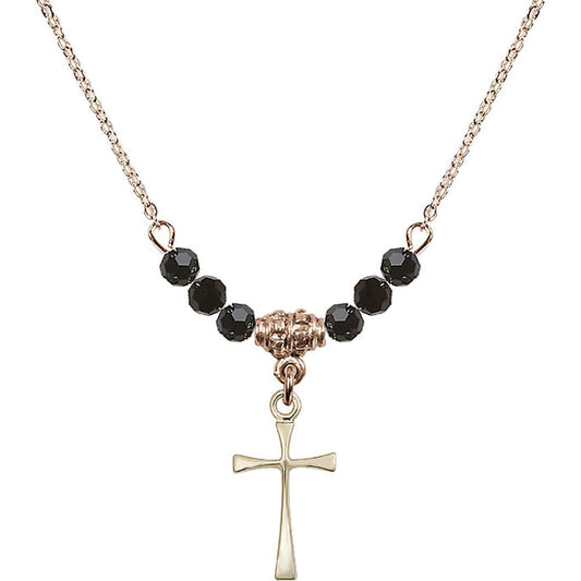 14kt Gold Filled Maltese Cross Birthstone Necklace with Jet Beads - 1872