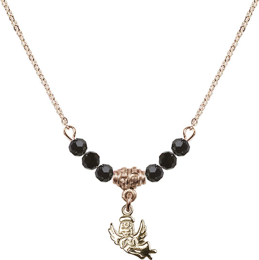 14kt Gold Filled Guardian Angel Birthstone Necklace with Jet Beads - 2128