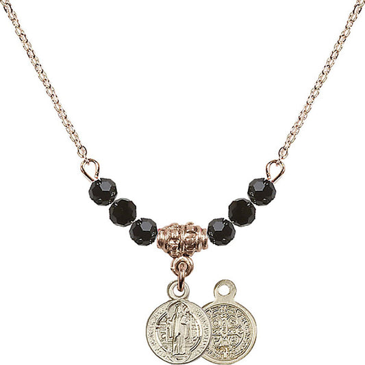 14kt Gold Filled Saint Benedict Birthstone Necklace with Jet Beads - 2341