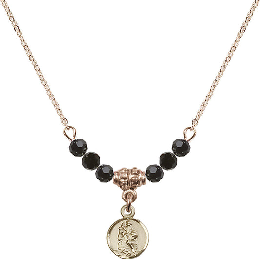 14kt Gold Filled Saint Christopher Birthstone Necklace with Jet Beads - 2343