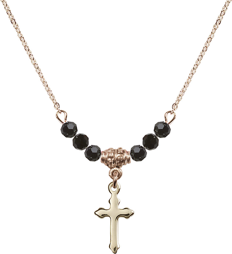 14kt Gold Filled Cross Birthstone Necklace with Jet Beads - 2528