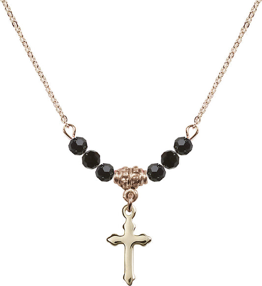 14kt Gold Filled Cross Birthstone Necklace with Jet Beads - 2528
