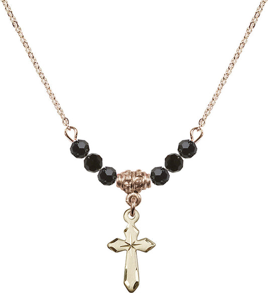 14kt Gold Filled Cross Birthstone Necklace with Jet Beads - 2529