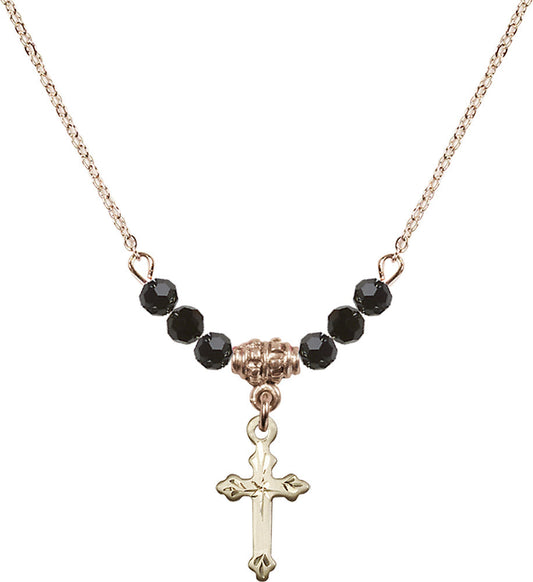 14kt Gold Filled Cross Birthstone Necklace with Jet Beads - 2531
