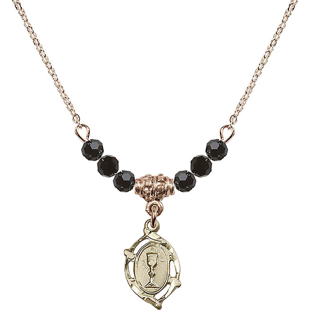 14kt Gold Filled Communion Birthstone Necklace with Jet Beads - 3019