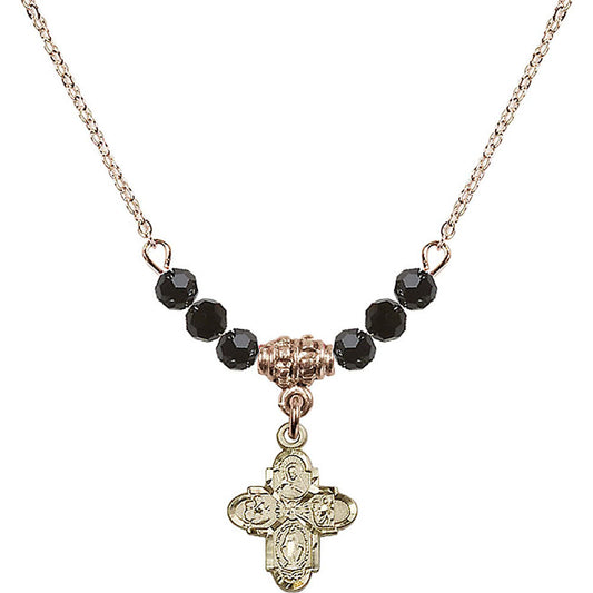 14kt Gold Filled 4-Way Birthstone Necklace with Jet Beads - 3143