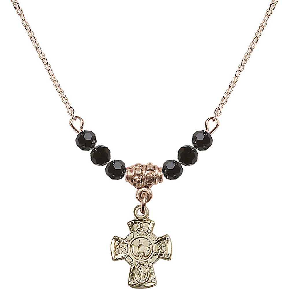14kt Gold Filled 5-Way Birthstone Necklace with Jet Beads - 3145