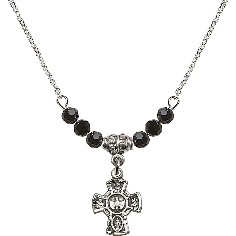Sterling Silver 5-Way Birthstone Necklace with Jet Beads - 3145