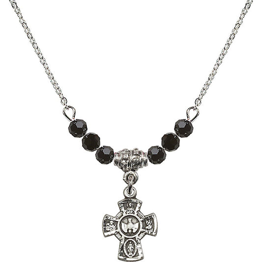 Sterling Silver 5-Way Birthstone Necklace with Jet Beads - 3145