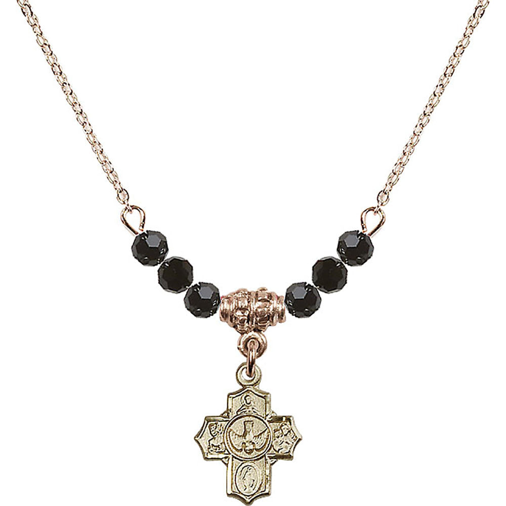 14kt Gold Filled 5-Way Birthstone Necklace with Jet Beads - 3190