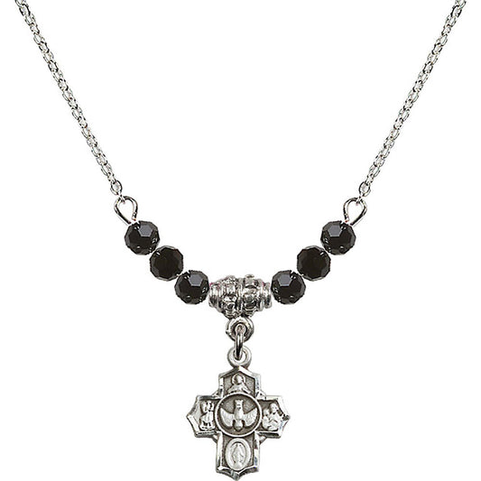 Sterling Silver 5-Way Birthstone Necklace with Jet Beads - 3190