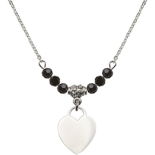 Sterling Silver Heart Birthstone Necklace with Jet Beads - 3400