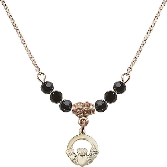 14kt Gold Filled Claddagh Birthstone Necklace with Jet Beads - 4113