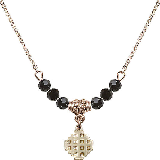 14kt Gold Filled Jerusalem Cross Birthstone Necklace with Jet Beads - 4118