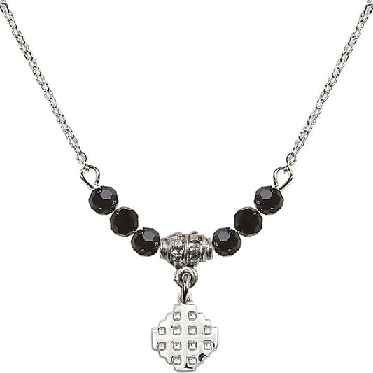 Sterling Silver Jerusalem Cross Birthstone Necklace with Jet Beads - 4118