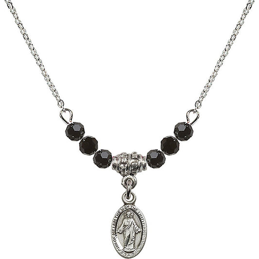 Sterling Silver Scapular Birthstone Necklace with Jet Beads - 4121
