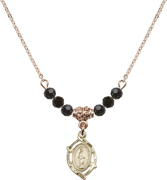 14kt Gold Filled Miraculous Birthstone Necklace with Jet Beads - 4152