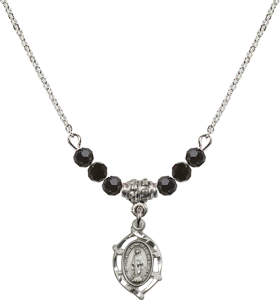 Sterling Silver Miraculous Birthstone Necklace with Jet Beads - 4152