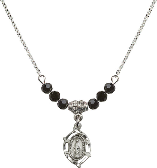Sterling Silver Miraculous Birthstone Necklace with Jet Beads - 4152