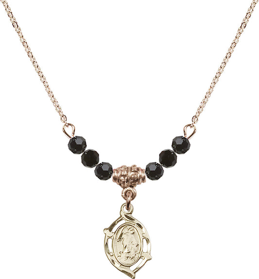 14kt Gold Filled Guardian Angel Birthstone Necklace with Jet Beads - 4154