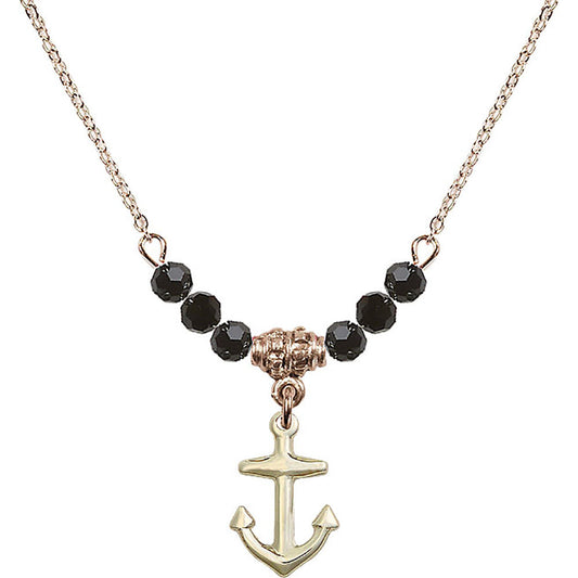 14kt Gold Filled Anchor Birthstone Necklace with Jet Beads - 4158