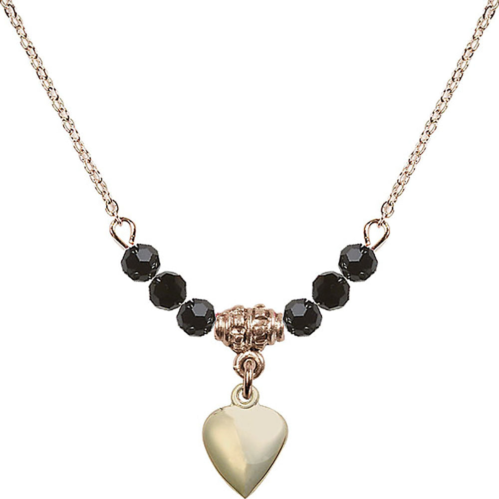 14kt Gold Filled Heart Birthstone Necklace with Jet Beads - 4158
