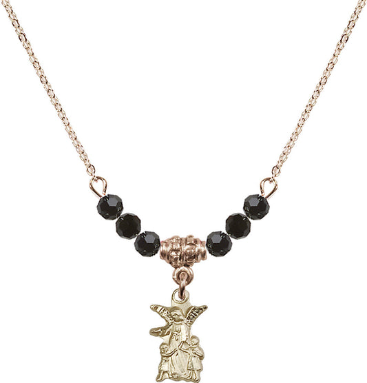 14kt Gold Filled Guardian Angel Birthstone Necklace with Jet Beads - 4253